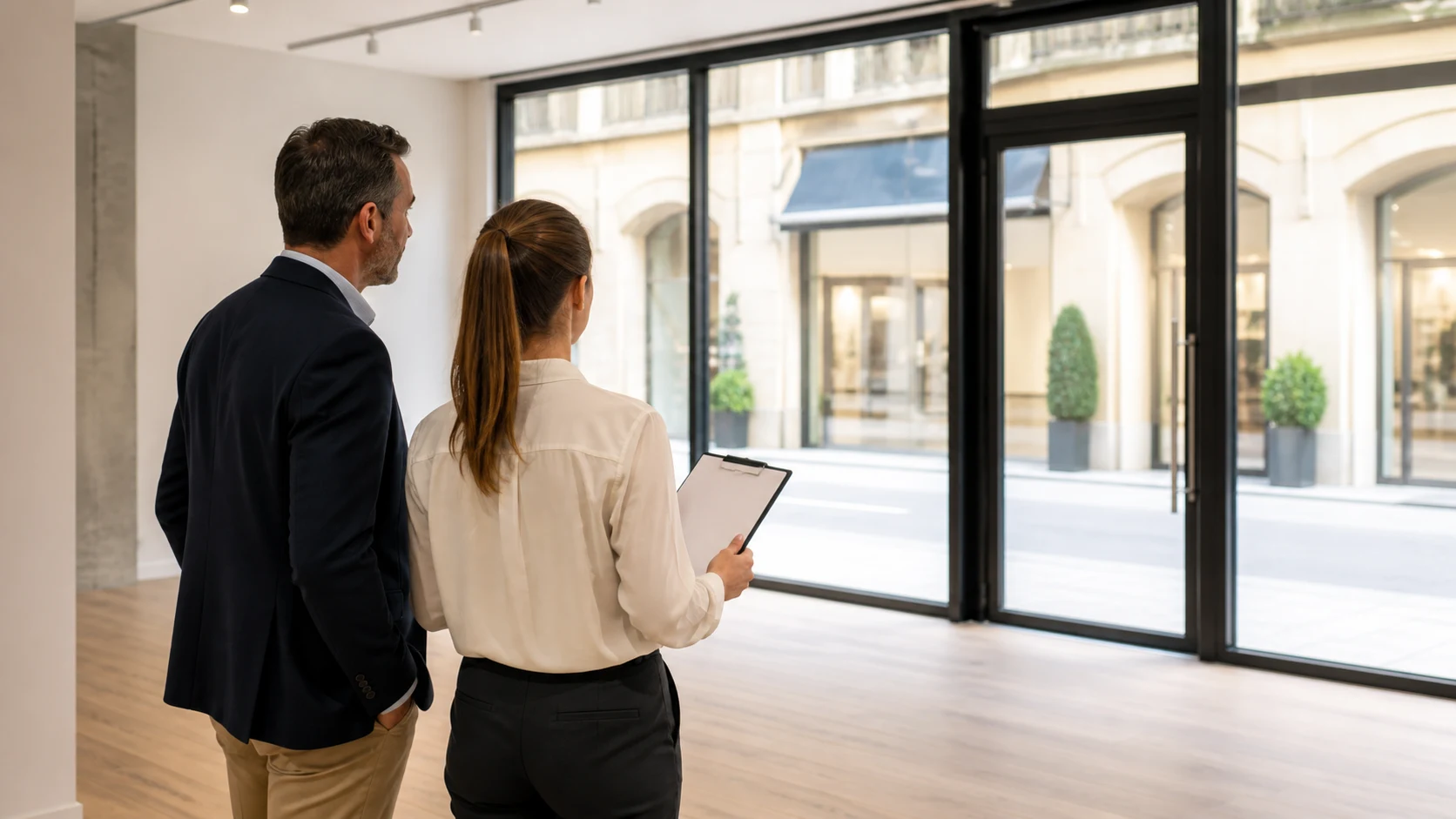 Responsable vérifiant une vitrine finalisée avec une professionnelle à distance normale